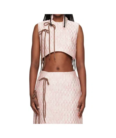 Simone Rocha Quilted Offset Fragment Collar Top In Pink