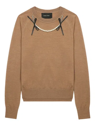 Simone Rocha Embellished Raglan-sleeve Sweater In Brown