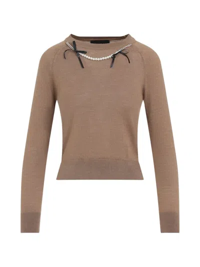Simone Rocha Embellished Raglan-sleeve Sweater In Brown