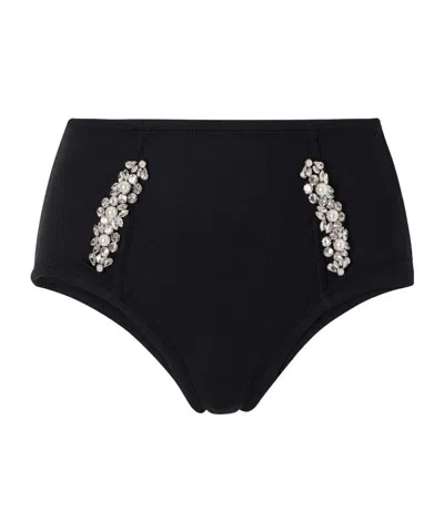Simone Rocha Embellished Ribbed Shorts In Black