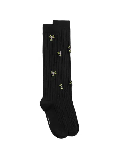 Simone Rocha Embellished Ribbed-knit Socks In Black