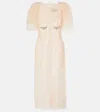 Simone Rocha Embellished Ruched Mesh Midi Dress In Beige