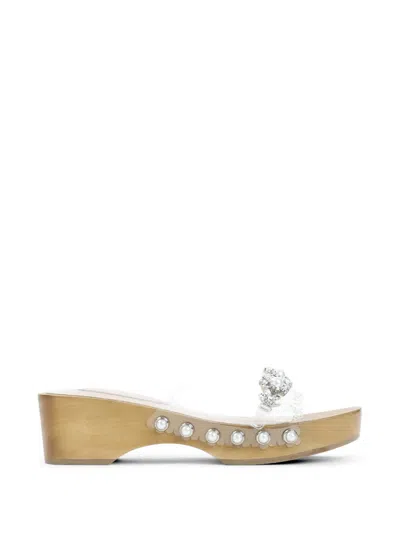 Simone Rocha Clear Pearl White Scalopped Wooden Clog Sandals In Multi