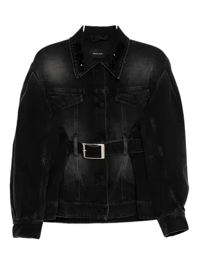 Simone Rocha Embellished Sculpted Denim Jacket In Black