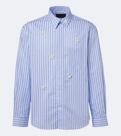 Simone Rocha Embellished Striped Cotton Poplin Shirt In Blue