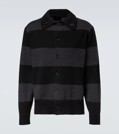 Simone Rocha Embellished Striped Wool Cardigan In Black