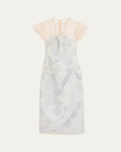 Simone Rocha Embellished Tulle Layered Floral-jacquard Midi Dress In Multi
