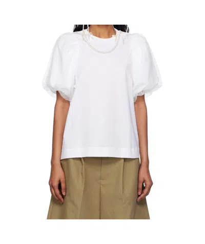 SIMONE ROCHA EMBELLISHED TULLE-OVERLAID PUFF-SLEEVE T-SHIRT