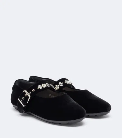 Simone Rocha Embellished Velvet Mary Jane Ballerina Flats In Multi