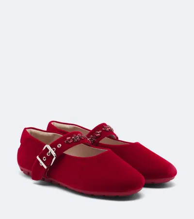 Simone Rocha Embellished Velvet Mary Jane Flats In Red