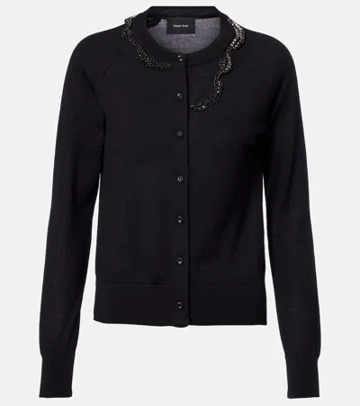 Simone Rocha Embellished Wool And Silk Cardigan In Black
