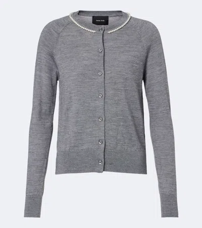 Simone Rocha Embellished Wool And Silk Cardigan In Gray