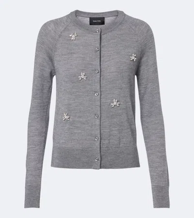 Simone Rocha Embellished Wool And Silk Cardigan In Gray