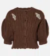 Simone Rocha Embellished Wool-blend Cardigan In Brown