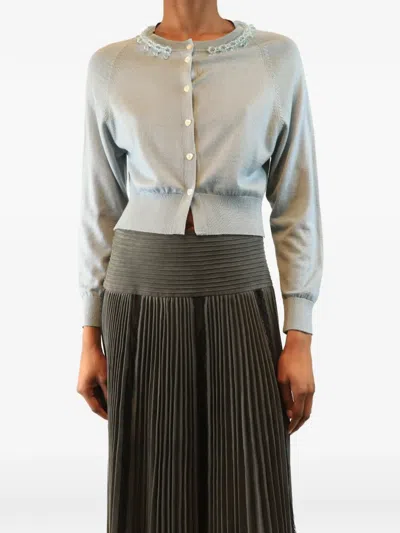 Pre-owned Simone Rocha Embellished-collar Cardigan In Blue