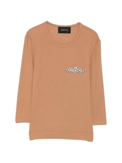 Simone Rocha Embellished-detail Long-sleeve T-shirt In Brown