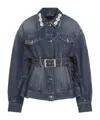 Simone Rocha Denim Jacket With Belt And Embellished Collar In Blue