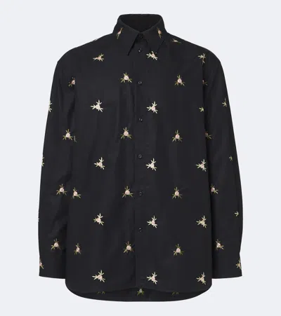 Simone Rocha Embroidered Cotton Poplin Shirt In Black