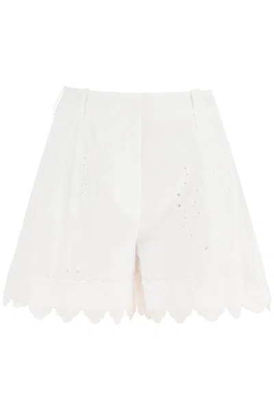 Simone Rocha Embroidered Cotton Shorts In White