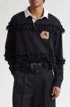 Simone Rocha Embroidered Crest Ruffle Rugby Shirt In Black