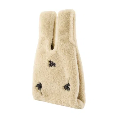 Simone Rocha Embroidered Faux Fur Mini Bag In Beige