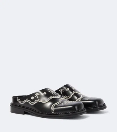 Simone Rocha Embroidered Floral Leather Mules In Black