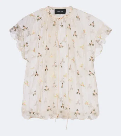 Simone Rocha Rosebud-embroidered Gathered Blouse In Neutral