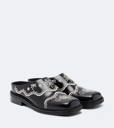 Simone Rocha Embroidered Leather Mules In Black