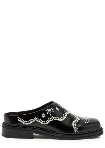 Simone Rocha Embroidered Leather Mules In Black