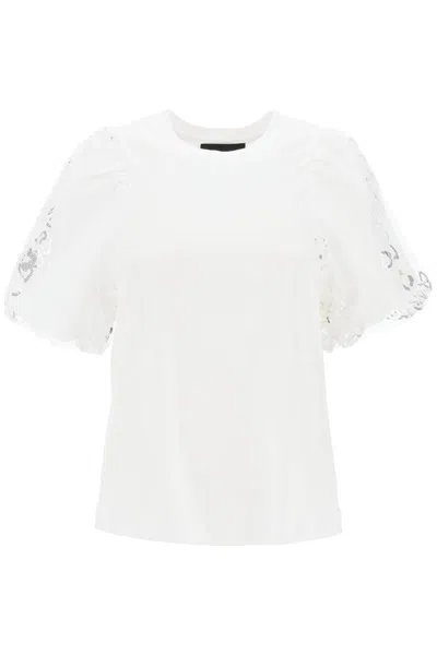 Simone Rocha Embroidered Puff Sleeve A-line T-shirt In Bianco