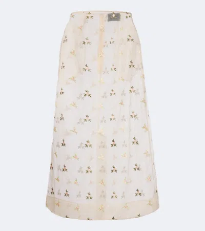 Simone Rocha Embroidered Tulle Midi Skirt In Beige