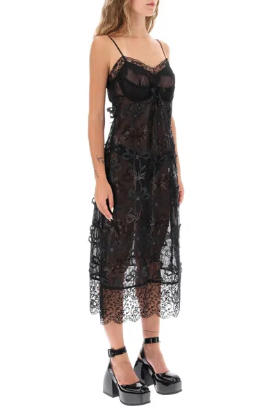 Simone Rocha Embroidered Tulle Slip Dress In Black