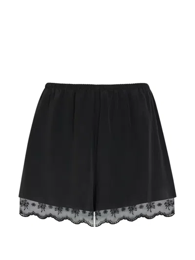 Simone Rocha Embroidered-lace Scallop-edge Shorts In Black