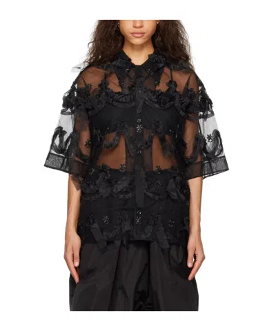 Simone Rocha Embroidery Floral Blouse In Black