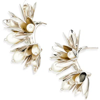 Simone Rocha Encased Faux Pearl Flower Cluster Earrings In Burgundy