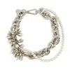 Simone Rocha Encased Pearl Flower Cluster Chain Necklace Accessories In Metallic