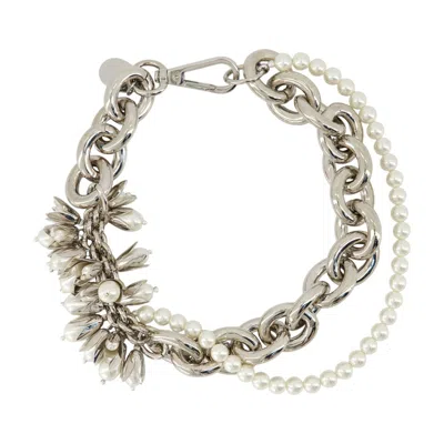 Simone Rocha Encased Pearl Flower Cluster Chain Necklace In Silver