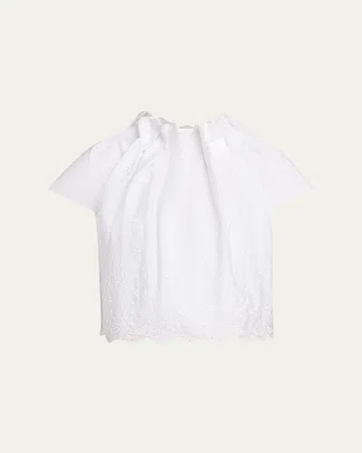 Simone Rocha Eyelet Embroidered Sculpted-neck Cap-sleeve Top In White