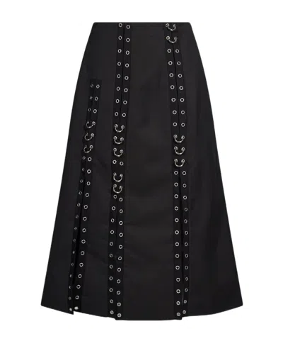 Simone Rocha Eyelet-embellished Hoop-detail A-line Midi Skirt In Black