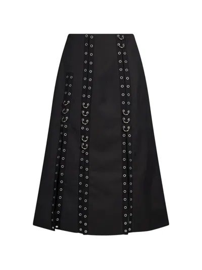 Simone Rocha Eyelet-embellished Hoop-detail Midi Skirt In Black