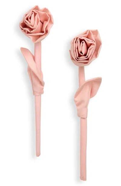 Simone Rocha Fabric Rose Drop Earrings In Pink