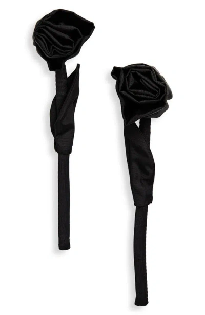Simone Rocha Fabric Rose Drop Earrings In Black