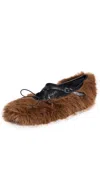 Simone Rocha Criss Cross Faux Fur Ballet Flats In Brown