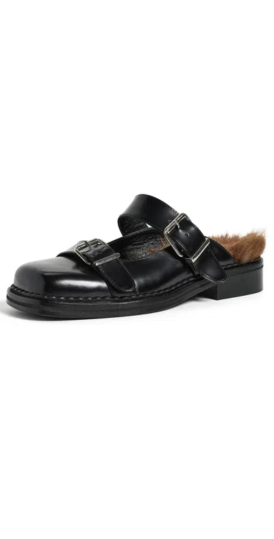 Simone Rocha Faux Fur Lined Buckle Mary Jane Mules Black/brown