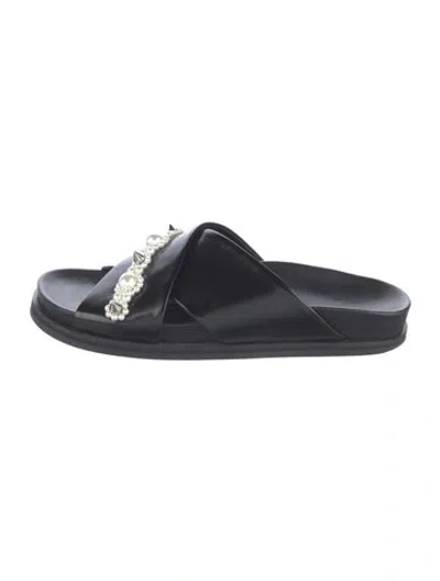 Pre-owned Simone Rocha Faux Pearl Accents Leather Slides In Black