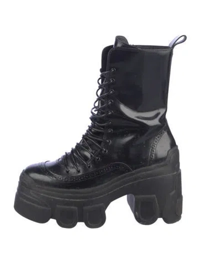 Pre-owned Simone Rocha Faux Pearl Accents Patent Leather Lace-up Boots In Blue