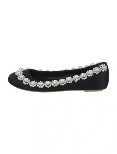 Pre-owned Simone Rocha Faux Pearl Accents Satin Flats In Black