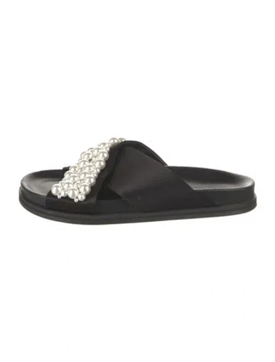Pre-owned Simone Rocha Faux Pearl Accents Satin Slides In Black