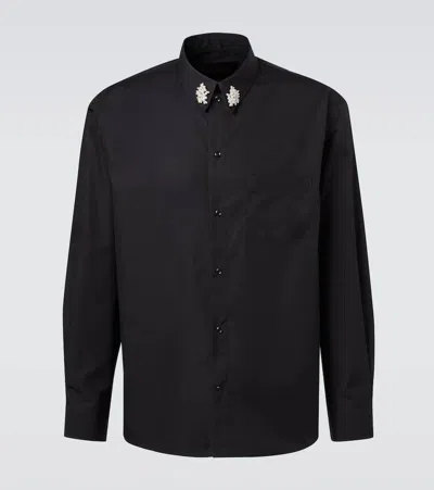 Simone Rocha Faux Pearl Cotton Poplin Shirt In Black