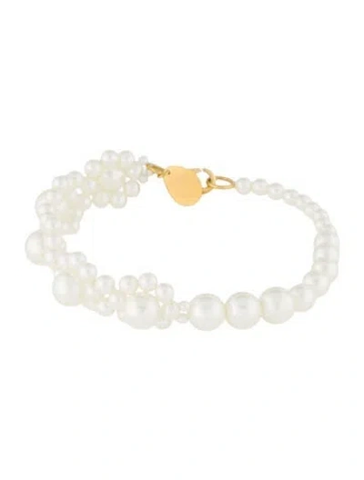 Pre-owned Simone Rocha Faux Pearl Daisy Bracelet, 7.25" In White